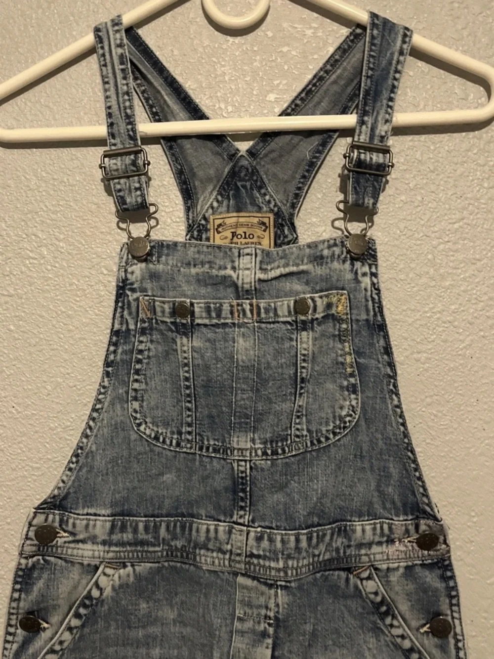VTG Y2K Polo Ralph Lauren Denim Jean Patchwork Pink Short Overall Dress Girls 10
